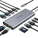 USB C Docking Station Dual Monitor,Triple Display USBC Dock, 14 in 1 Laptop Dockingstation mit 2 * 4K HDMI,DP/Displayport,Ethernet,4*USB,100W PD,USB-C Data,SD/TF,Audio/Mic für Dell HP Lenovo etc