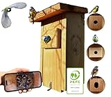 Hochwertiger Nistkasten inklusive Kamera | Live Stream | PEFC® zertifiziertem Massivholz | Brutkasten | Kamera Vogelhaus mit 3m Stromkabel | Geschenkidee Garten