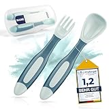 NEUFELD® Esslernbesteck (inkl. GRATIS Box & Rezepte) - Kinderbesteck ab 3 Monaten zweiteilig - Baby Besteckset spülmaschinenfest