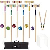 Pointyard Krocket-Set, 6 Spieler, 71 cm, mit Holzschlägeln, farbigem Ball, Wickets, Pfählen für Erwachsene, Teenager, Familie, perfekt für Rasen, Hinterhofspiel, Park (inklusive Tragetasche)