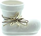 Dekoleidenschaft Dekofigur Stiefel Goldstern aus Porzellan, Creme weiß, 15x11 cm groß, Nikolausstiefel, Weihnachtsstiefel, Weihnachtsdeko