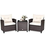 GIANTEX Rattan Gartenmöbel Set, Balkonmöbel Kleiner Balkon, Lounge Gartenmöbel Set, Balkon Möbel für 2 Personen, Gartenlounge Set 2 Sessel & Tisch, 3 tlg. Gartensitzgruppe inkl. Sitz- und Rückenkissen