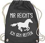 Turnbeutel Rucksack - Pferde - Taschen - Mir reichts ich geh Reiten - Unisize - Dunkelgrau - beutelrucksack geschenke pferd reitrucksack für reiter pferden sprüche pferdeliebhaber rucksäcke