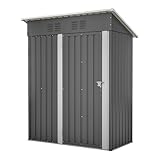 Gihauvia Metall Gerätehaus 153x73x182cm,wetterfestes Gartenschuppen aus verzinktem Stahl, abschließbar mit Belüftungsgitter & Schrägdach, Robustes Lagerhaus für Garten & Werkstatt (Anthrazit)