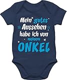 Shirtracer Baby Body Junge Mädchen - Sprüche - Onkel Spruch - Mein gutes Aussehen habe ich von meinem ONKEL - 3/6 Monate - Navy Blau - sprüchen unkel bodys lustiger strampler patenkind mit aufschrift