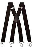 Olata Hosenträger Herren breit – Mehrzweck Hosenträger X-Form mit überkreuzten Riemen und Karabinerhaken – 4 cm. Schwarz (Silber Clips)