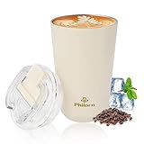 Philorn Thermobecher Kaffee to go Becher - 13oz/380ml Kaffeebecher to go mit Deckel, Auslaufsicher Coffee to-go Becher Thermo aus Edelstahl, Wiederverwendbar Kaffee Thermobecher, Weiß