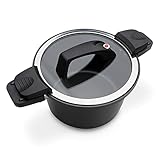 GSW Nero Energiespartopf Gourmet – hochwertiger Kochtopf mit Deckel, ideal für energiesparendes und schnelles Kochen, Antihaftbeschichtung – Schwarz, Aluminium, 22 cm, 6 Liter, Glas, Kunststoff, 24 cm