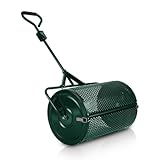 Peviasot Kompoststreuer, Düngerstreuer Rasen Garten, Gartenstreuer für Dünger Saat, Torfmoos-Streuer 75L, Komposter Metall, Saatgutstreuer mit Mesh-Korb, Rasenpflege Mehrzweck (Grün)
