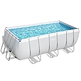 Bestway Power Steel Frame Pool-Set mit Filterpumpe 412 x 201 x 122 cm , lichtgrau, eckig