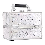 Joligrace Make-up-Koffer, Kosmetikkoffer, Kosmetik-Organizer-Box, Beauty-Aufbewahrung, Zugkoffer mit Spiegel, Weißer holografischer Stern