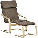 HOMCOM Relaxsessel mit Fußhocker, Ruhesessel mit Hocker, Lesesessel, Ruhesessel mit Armlehne, Schwingsessel, Relaxstuhl mit Leinenbezug für Wohnzimmer, Balkon, Flur, Braun 66,5 x 80 x 99 cm