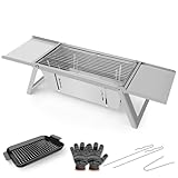 E EASTSTORM Barbecue Grill Klein Edelstahl Holzkohlegril Klappgrill Tragbar Picknickgrill Portable für Outdoor Garten Party 54×21×17.5CM