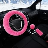 dellyy 3 Stück Lenkradbezug Winter, Lenkradbezug, Auto-Winterzubehör 36-39cm (Rosa)