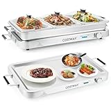 COSTWAY 3 in 1 Warmhalteplatte elektrisch, 9L Speisewärmer, Wärmebehälter mit Temperaturregler bis 150℃, 450W Buffetwärmer Edelstahl Chafing Dish Warmhaltegerät