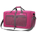 Bekahizar Leichte Faltbare Reisetasche 60L Große Travel Duffle Bag Übernachtung Taschen Verpackbar Reisegepäck Gym Sporttasche Mit Schuhfach für Herren Damen Flugzeug Camping Reisen Urlaub (rosa)