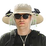 Sonnenschutz Hut mit Ventilato | Mütze mit Ventilator, Fischerhut mit Breiter Krempe, Wide Brim Solar Fan Outdoor Fishing Hat USB Charging, UV Sonnenschutz, für Männer