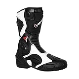 Bohmberg Spartans Motorradstiefel Herren-ergonomisch-leicht, Motorradschuhe aus echtem Leder mit aufgesetzten Hartschalenprotektoren Schwarz-Weiss - EU 44