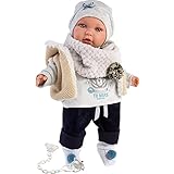 Llorens Puppe Enzo mit blauen Augen, Babypuppe mit weichem Körper, Puppenjunge inkl. trendigem Outfit und Schnuller, 42 cm