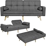 Yaheetech Klappsofa mit Schlaffunktion Schlafsofa Couch mit Verstellbarer Rückenlehne, Loungesofa Bettsofa Liegefläche 163 x 106 cm, fürs Wohnzimmer/Schlafzimmer/Gästezimmer, Dunkelgrau