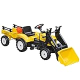 HOMCOM Trettraktor mit Anhänger Verstellbarer Schaufel Lader Traktor Tretfahrzeug für Kinder ab 3 Jahren Gelb