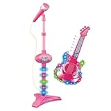 E-Gitarren-Spielzeug mit Mikrofon – pädagogisches Musikset für Kinder | Musikinstrumentenspielzeug mit Ständer, Lichtern und Geräuschen, lustiges Geschenk für und Mädchen