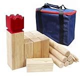 Kubb Spiel-Wurfspiel- Hartholz Wikinger Spiel-Premium Kautschukholz Hinterhof-Wurfspielzeug (mit Tragetasche, Regulation Size)
