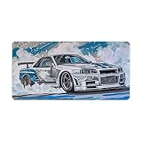 FeoYoed Großes Mauspad Drift Car Jdm Car R34 Art Schreibtischunterlage Computerzubehör Gaming Büro Organizer Supplies Decor Essentials Tastatur-Pads für Schreibtisch Gummi 30 x 60 cm