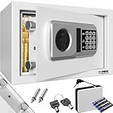 Deuba® Tresor Safe 31x20x20cm Doppelstahlbolzen Stahltür Zahlenschloss LED Licht Notschlüssel Externe Batteriebox Antirutsch-Noppen Schlüsselhaken Schutzmatte Montagematerial Möbeltresor Wandtresor