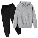Jogginganzug Mädchen Kleidung - Kinder Kinder Casual Brief Gedruckt Langarm Hoodie Pullover Sweatshirt Trainingsanzug Jogger Jogginghose Unisex 2 PC Sweatsuit Set (Grey 13-14 Years)