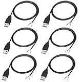 Greluma 6 Stk 22 AWG USB-Pigtail, 2-adriges USB 2.0-Kabel, 2-poliger blanker Draht mit offenem Ende, 1 m langes USB-Steckerkabel, 12 V 3 A USB-Stecker-Stromkabel, schwarze Farbe