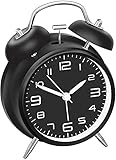 Jisile Doppelglockenwecker mit Nachtlicht, Retro Kinder Wecker Analog mit großes Zifferblatt von 4 Zoll kein Ticken geräuschlos Einschulung Junge (Schwarz)