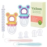 Vicloon Fruchtsauger Set Baby + 6 Silikon-Sauger in 3 Größen + Silikon Babylöffel - BPA-frei - Kleinkind Fruchtsauger Schnuller Beißring Obstsauger für Obst Gemüse Brei Beikost