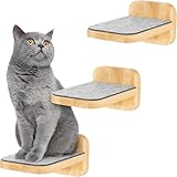 HAPPYPET Katzentreppen 3er-Set für Wandmontage - Nachhaltiges Hartholz, Designer Kletterwand Katzen, Katzentreppe mit Filzbezug, Katzenleiter, Katzenwand zum Klettern, Catwalk, Größe M 22 x 15 cm