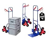 PROREGAL Treppensackkarre Odin | HxBxT 111x60x43cm | Tragkraft 200kg | Hartgummi-Bereifung | Stahlrahmen | Blau | Transportkarre Staplerkarre klappbar