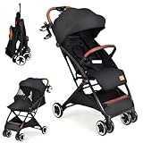 COSTWAY Kinderwagen faltbar, Reisebuggy mit verstellbarem Rückenlehne & Verdeck, Babywagen mit Becherhalter, 5-Punkt-Gurt, leichter Kinderbuggy für 0-36 Monate Baby, 15 kg belastbar(Schwarz)