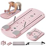 Pilates Board Upgraded Pilates Reformer Machine, Pilates Board Pilates Reformer Set Ab Roller Trainingsgerät Full Body Workout Equipment for Homegym (Pink)