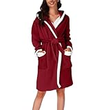 Bademantel Damen Frottee Morgenmantel Damen Lang Elegant, Schlafanzug Mit Kapuze Pyjama Kimono Bademäntel Mit Gürtel Bathrobe Bequeme Saunamantel Warme Badekittel Hausanzug Nachtkleid Sleepwear