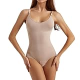 DAILISHA Shapewear Damen Body Stark Formend，Body Shaper Damen, Hohe Elastizität Bodysuit Women Shapewear, Taillenmieder Shaping Miederbody und Verstellbarer Schultergurt (Beige, S)