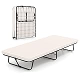 FANTASK Gästebett klappbar, 190 x 80 cm, Tragbares Einzelbett mit Matratze, Klappbett mit Memory-Schaum & Metallgestell, Reisebett bis 170kg für Camping & Gästezimmer (Beige)