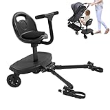 Buggy Board Für Alle Kinderwagen, Buggyboard Mit Sitz, 50Kg Trittbrett Mitfahrbrett Universal, 2-In-1 Kinderwagen Board Abnehmbarer Sitz Kiddy Board 360° Drehbare Stoßdämpfende Räder Für 2-6 Jahre