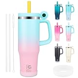 BOGI 40oz Thermobecher mit Strohhalm und Henkel, 1200ml Kaffeebecher To Go mit Deckel Edelstahl Isolierbecher mit Griff Auslaufsicher Tumbler Cup Tragbare Autobecher Tumbler Becher Reisebecher