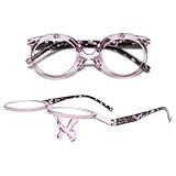 VEVESMUNDO Flip Up Lesebrille Runde Schminkbrille Auf und Bb Klappen Brillen mit klappbaren Glaesern +1.0,+1.5,+2.0,+2.5,+3.0,+3.5,+4.0 (1 Stück Lila, +3.5)