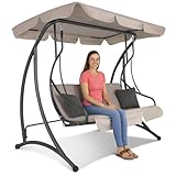 Hollywoodschaukel 3-Sitzer Wetterfest Gartenschaukel Mit Dach & Kissen Schaukelbank Balkon Relaxbank Mit Liegefunktion Für Garten Terrasse 190 cm Springos