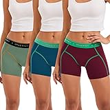 INNERSY Damen Boxershorts Baumwolle Sport Unterwäsche Frauen Lange Unterhose Panties 3er Pack (36, Dunkelrot/Dunkelblau/Grün)