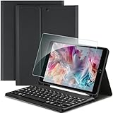 EasyAcc Tastatur Hülle Kompatibel mit iPad 10.2 Zoll 9. / 8. und 7 Generation mit Schutzfolie, [QWERTZ Deutsches], Abnehmbar Tastatur Schutzhülle mit Pencil Halter, Schwarz