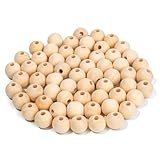 HOLDLEAF 60 Stück 16mm Holzperlen Natur，Holzkugeln mit loch，Runde Holzperlen zum Auffädeln，Holzperlen Natur für Makramee DIY Dekoration Schmuck