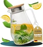 CLIDOR ® - Tropffreie Glaskaraffe - 1,5 Liter (mit 50% verstärkter Glasdicke) Karaffe für Heiß- & Kaltgetränke - Tropffreier Ausguss - Wasserkaraffe - Teekanne Glas - robuste mit Deckel