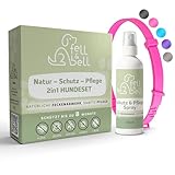 fell&bell Zeckenhalsband Mit 60 ml Kokos-Pflegespray – Natürliche Öle Gegen Ungeziefer – Hunde Halsband In 5 Farben – Bis 8 Monate Schutz – Flohhalsband - Wasserfest – Für Alle Hunde (Pink)