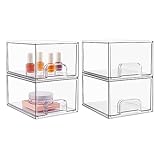 Vtopmart 4 Pack Stackable Storage Drawers, Acrylic Organiser with 32 Non-slip Mat, Acrylic Drawer Organiser for Dresser, Bathroom